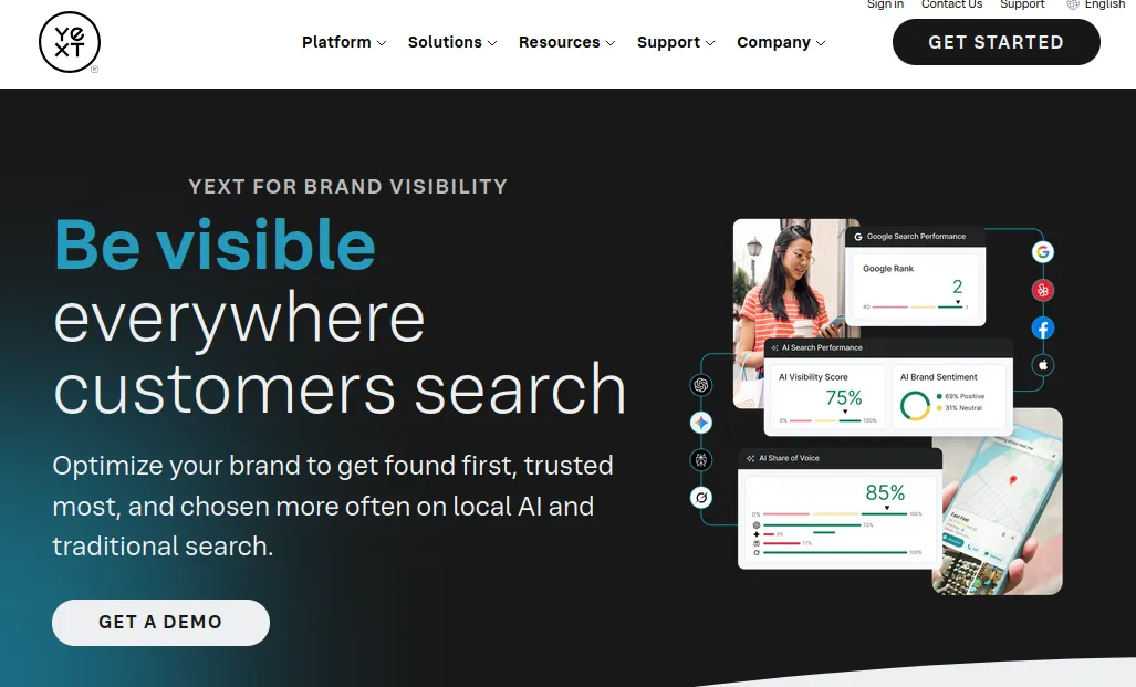 Yext review management software listings and review monitoring - complex enterprise platform, ReviewSense provides simpler Yext alternative for review responses
