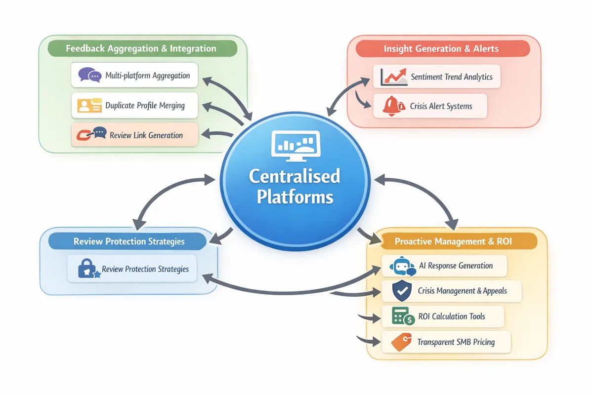 Central hub showing integrated feedback sources and AI-powered response workflow.
