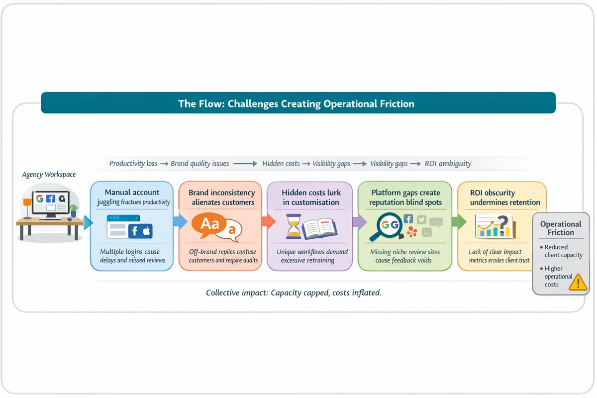 Key challenges limiting marketing agencies' growth and operational efficiency.