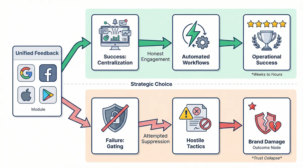 Comparison of successful and failed feedback strategies with their business impacts.